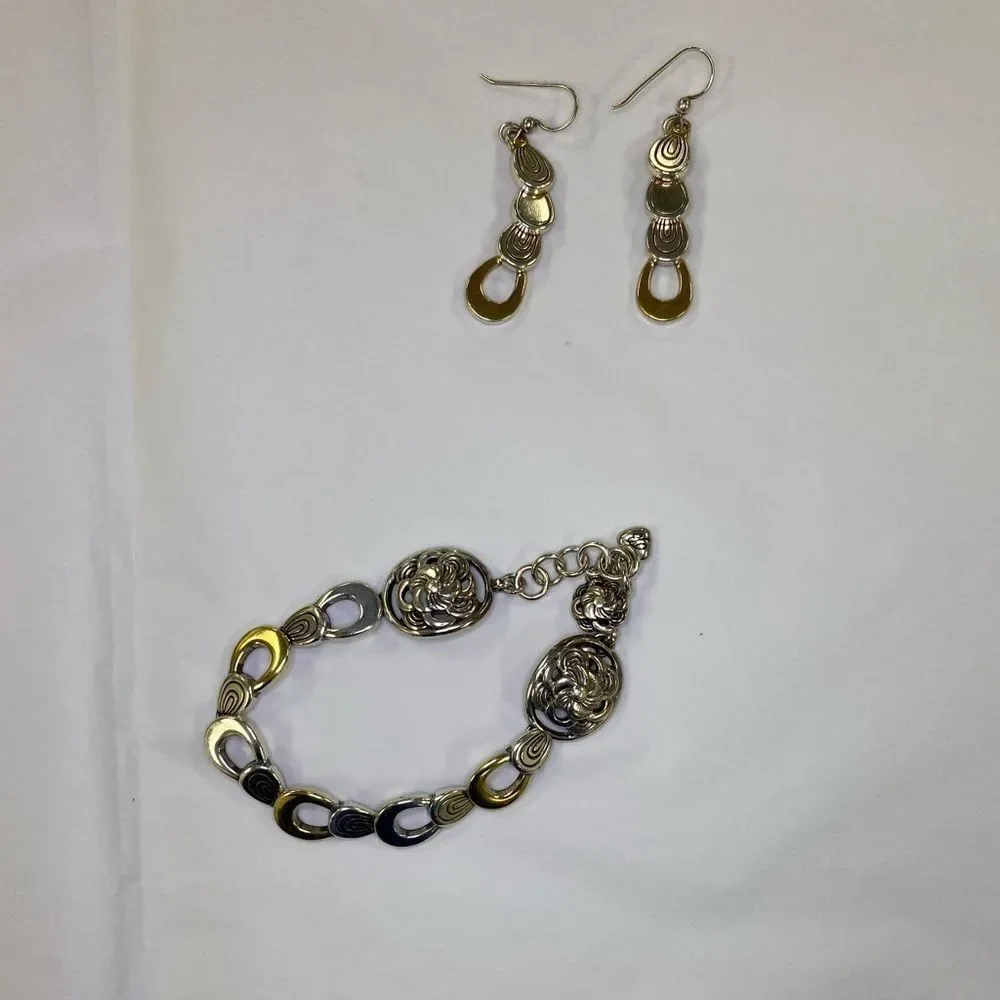 BRIGHTON gold and silver etched circle links bracelet‎ and earrings set.